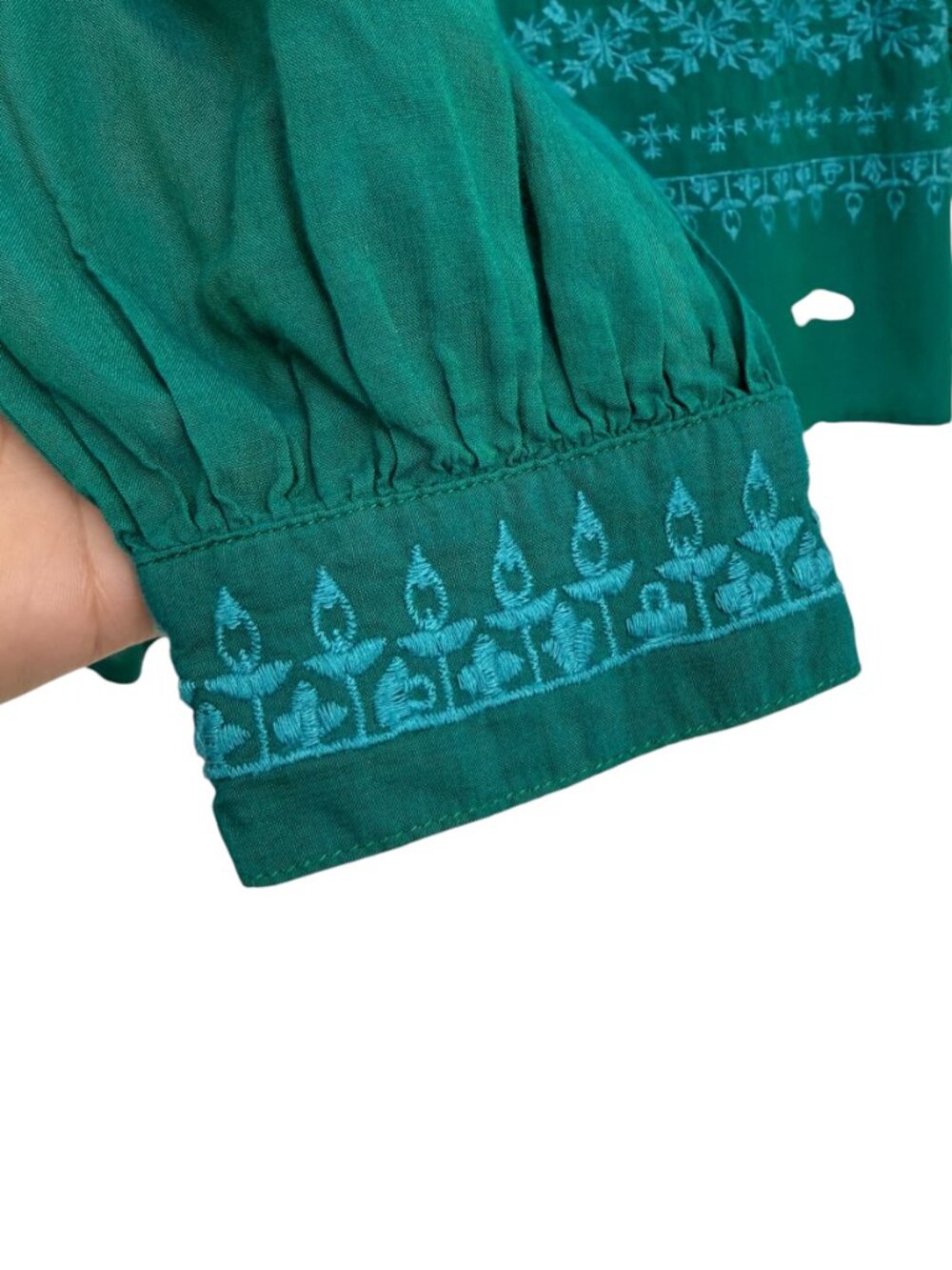 Sundance Almara Embroidered and Lace Long Sleeve in Teal Women's Top Size M - Picture 6 of 9
